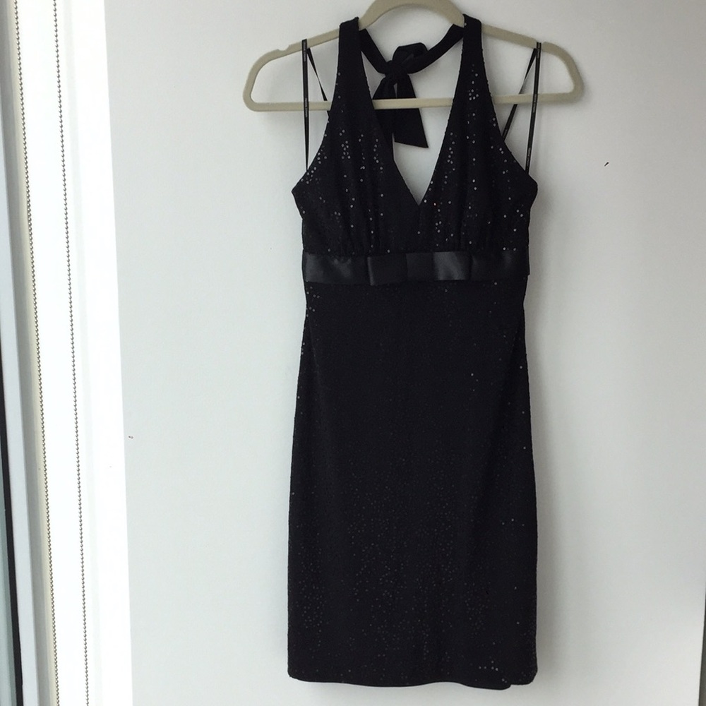Black Sequin Halter Dress